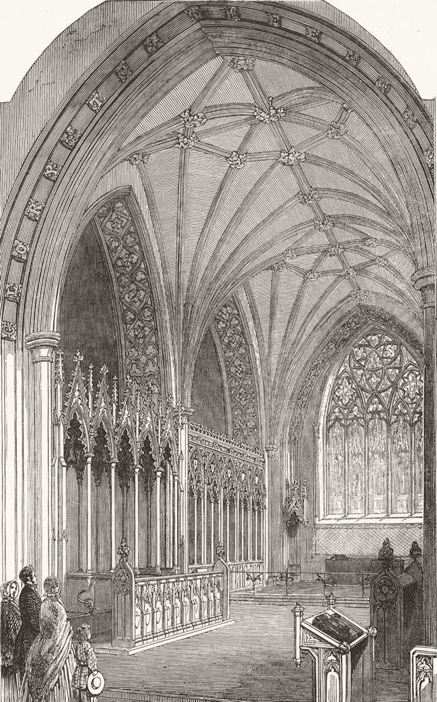 Associate Product WORCS. Interior of the new Church at Charlecote 1853 old antique print picture