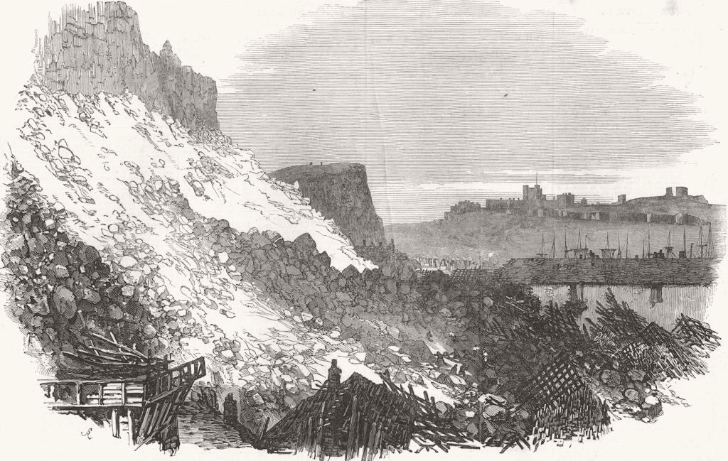 KENT. Immense fall of cliff, at Dover 1853 old antique vintage print picture