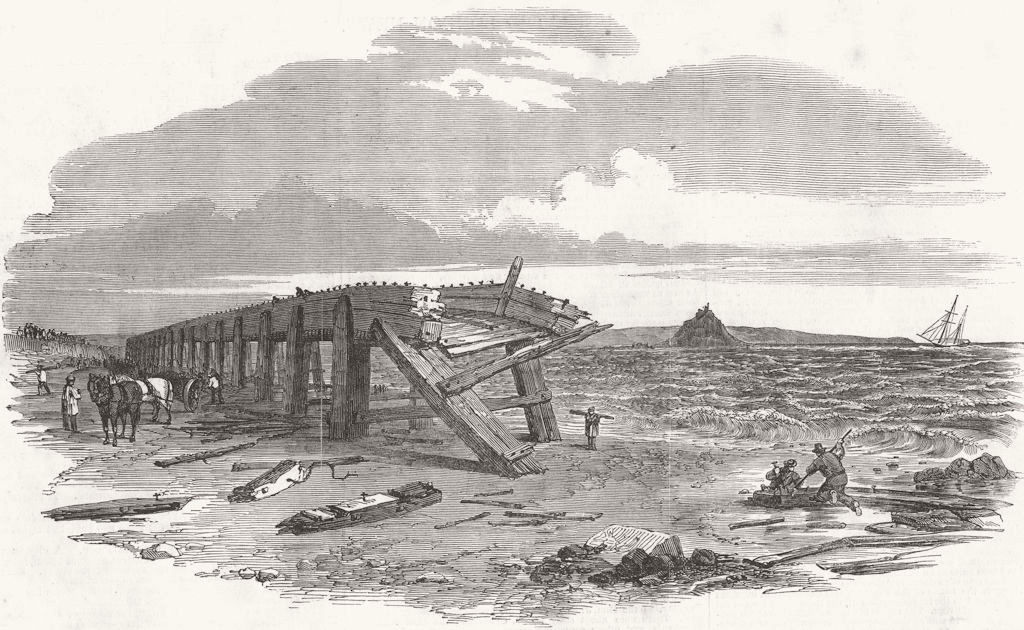 CORNWALL. Penzance Railway viaduct, damaged by winds 1853 old antique print