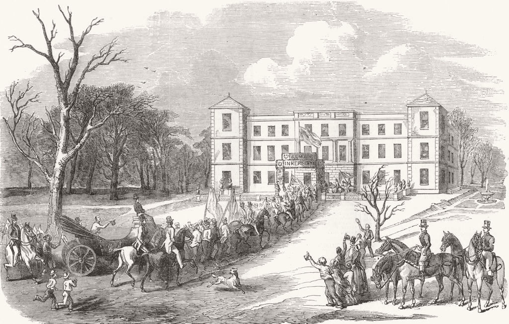 NORTHAMPTONSHIRE. Reception for Major Feilding, Newnham Hall 1855 old print