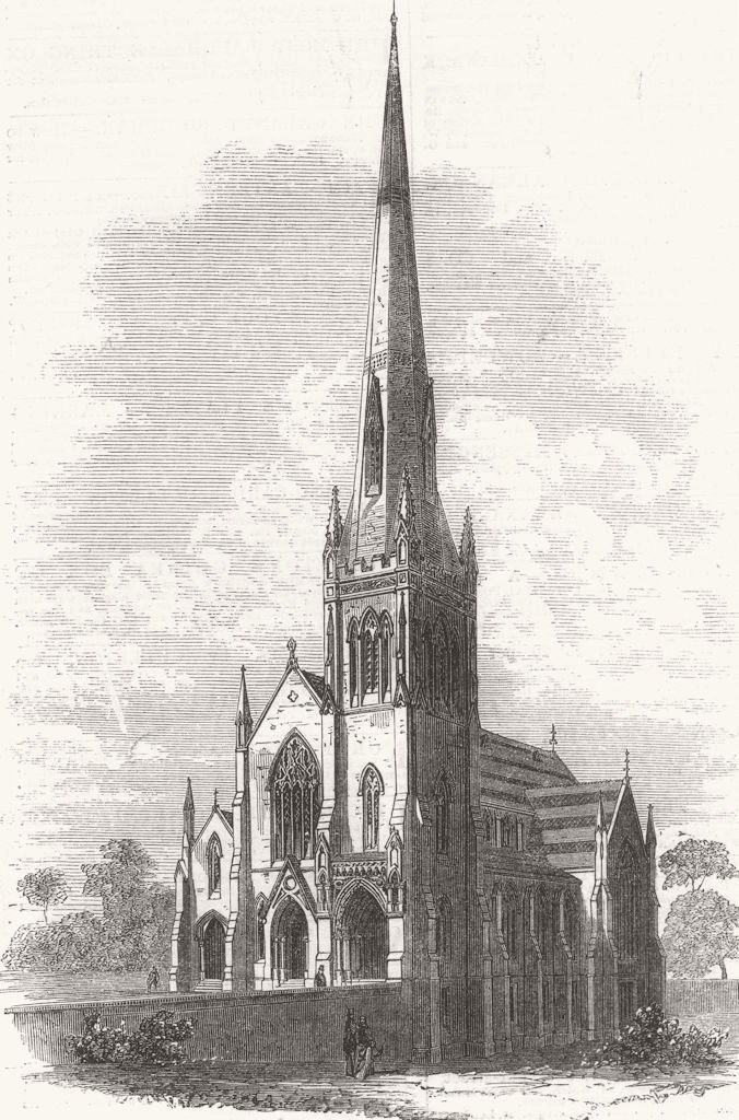 HUNTS. Trinity Congregational Church, Huntingdon 1868 old antique print