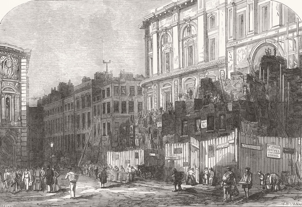 LONDON. old & new buildings, Threadneedle St 1855 antique print picture