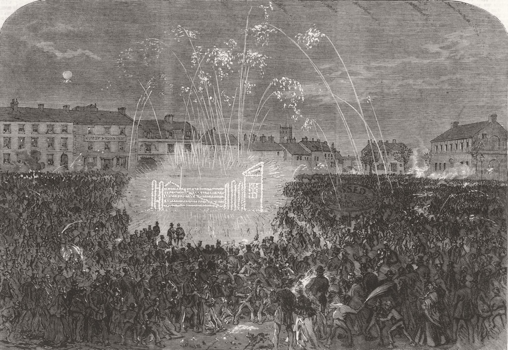 WILTS. Celebrating Turnpike-Gates abolition, Devizes 1868 old antique print