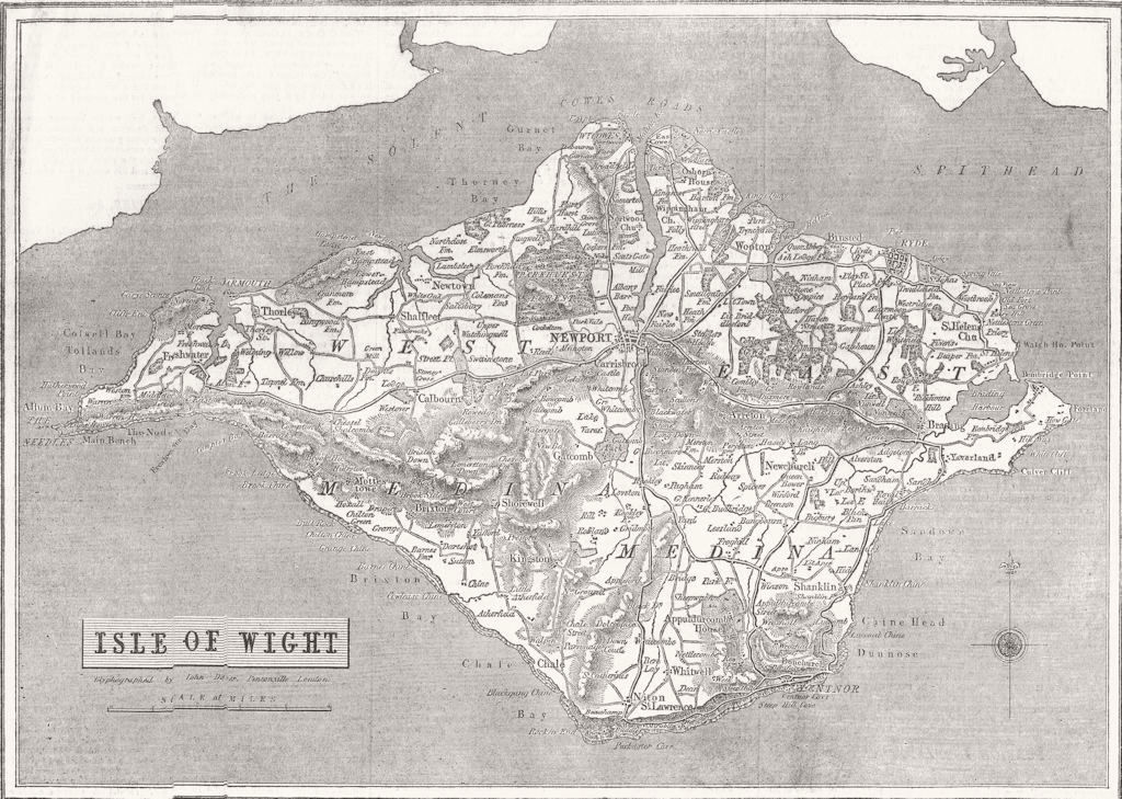 ISLE OF WIGHT. Map 1844 old antique vintage plan chart
