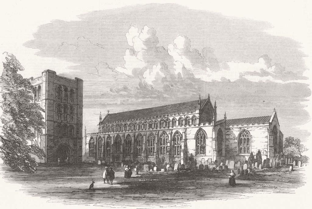 SUFFOLK. St Jamess Church, Bury St Edmunds, restored 1864 old antique print