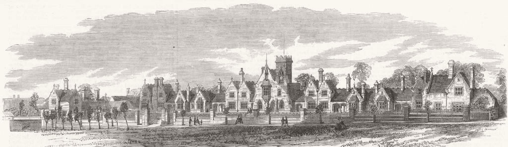 Associate Product HERTS. Watford almshouses built by Salters Co 1864 old antique print picture