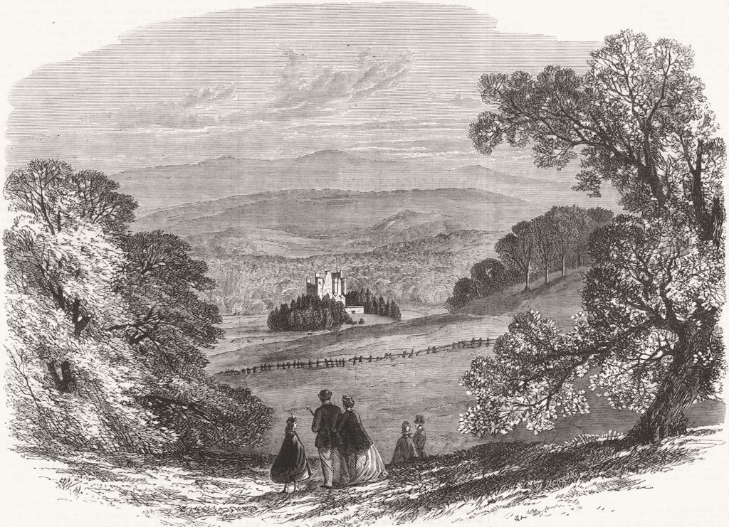 SCOTLAND. Braemar, from garden of Invercauld Arms 1864 old antique print