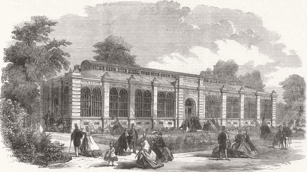 Associate Product LONDON. London Zoo. new Monkey House, Regents Park 1864 old antique print