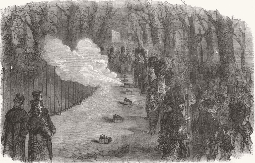 LONDON. Firing of the park guns 1856 old antique vintage print picture