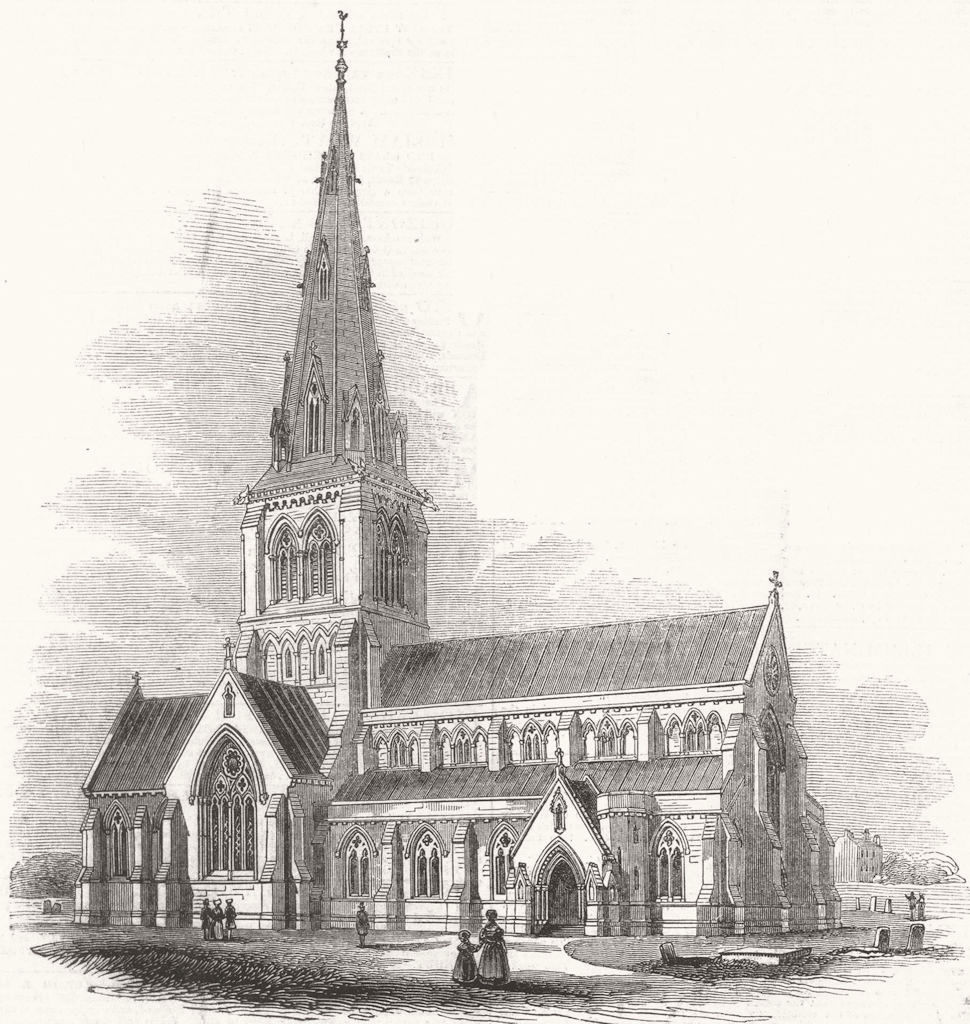 SURREY. Camberwell New Church 1844 old antique vintage print picture
