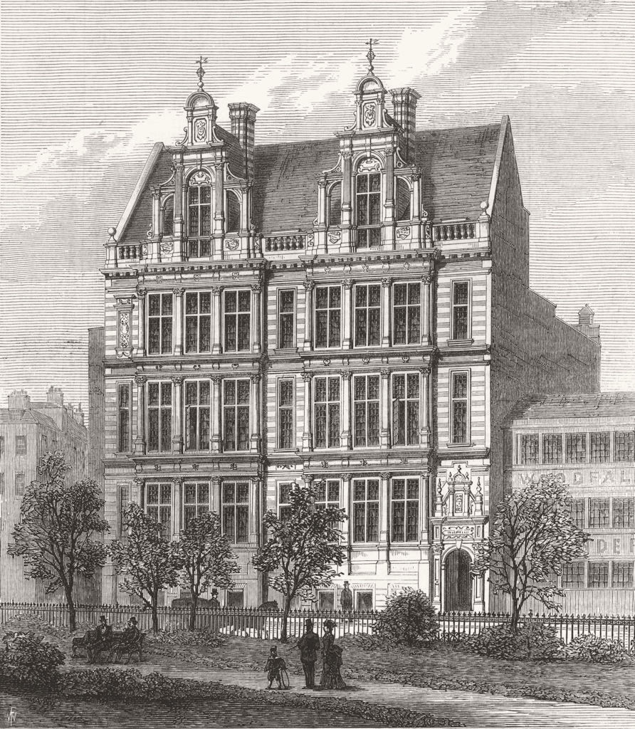 LONDON. School board offices, Thames Embankment 1874 old antique print picture