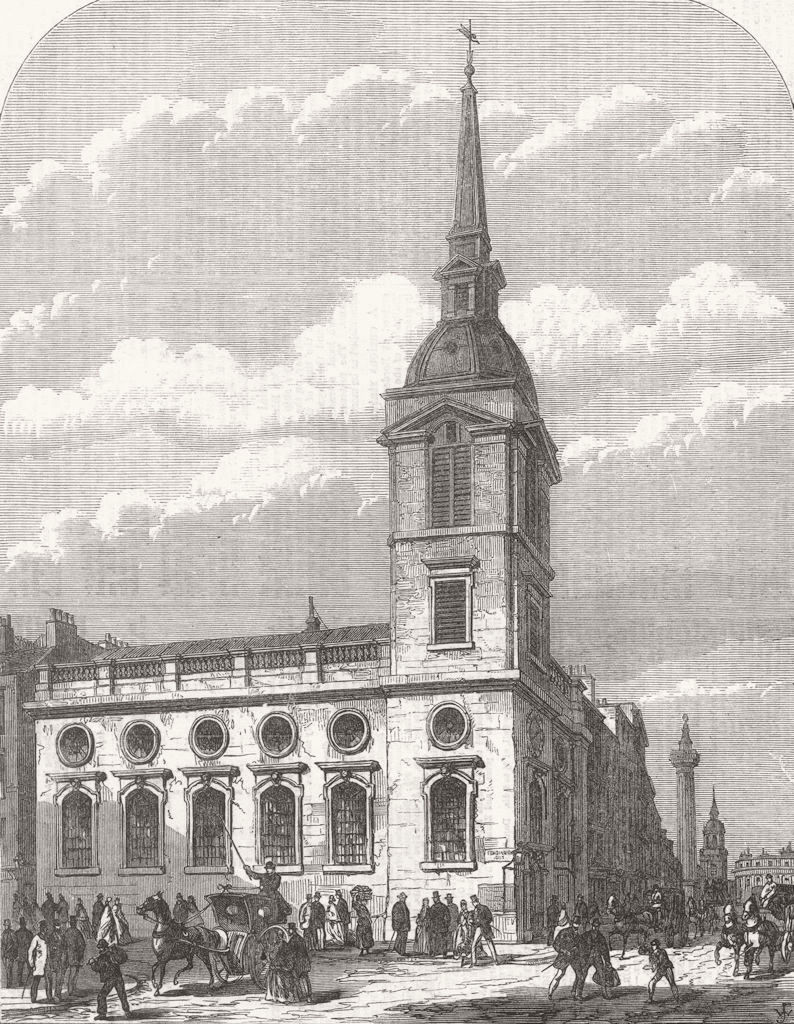 LONDON. St Benet church, Gracechurch Street, demolished 1867 old antique print