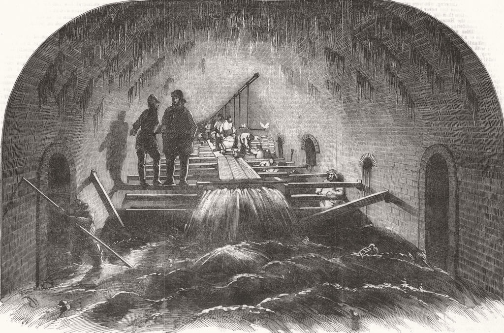 LONDON. Repair of the Fleet Sewer 1854 old antique vintage print picture