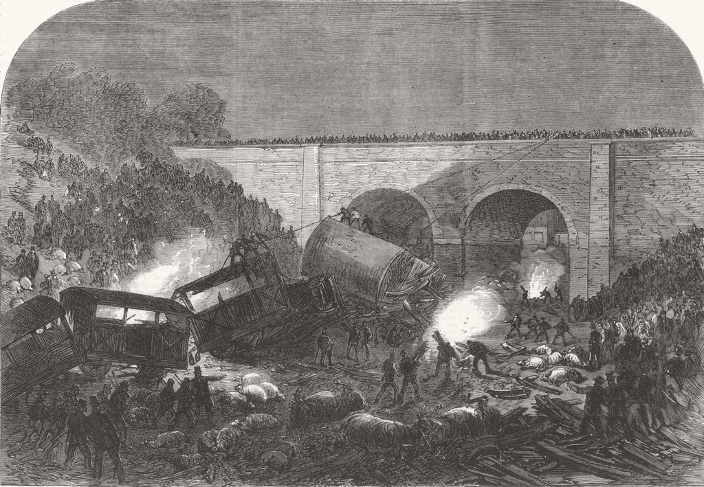 DERBYS. Rail accident at New Mills, Peak Forest line 1867 old antique print
