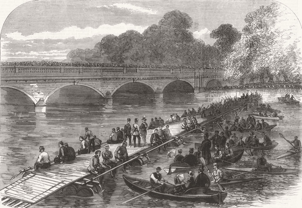 LONDON. Engineers making Barrel Bridge, Serpentine 1867 old antique print