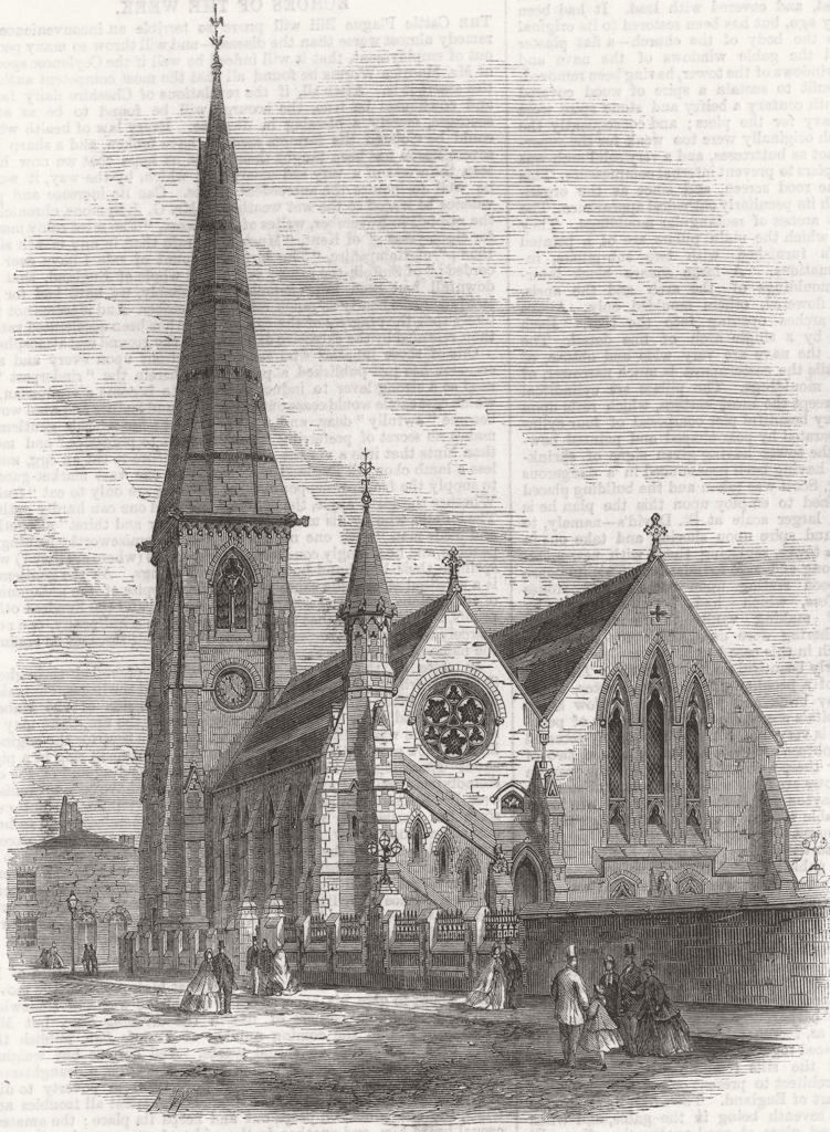 LANCS. St Luke's, Chorlton-on-Medlock, Manchester 1866 old antique print