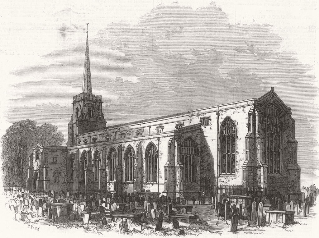 SUFFOLK. St Margarets Church, Lowestoft, restored 1871 old antique print