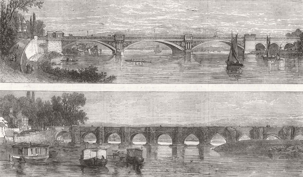 NOTTS. Nottingham Bridge, old and new 1871 antique vintage print picture