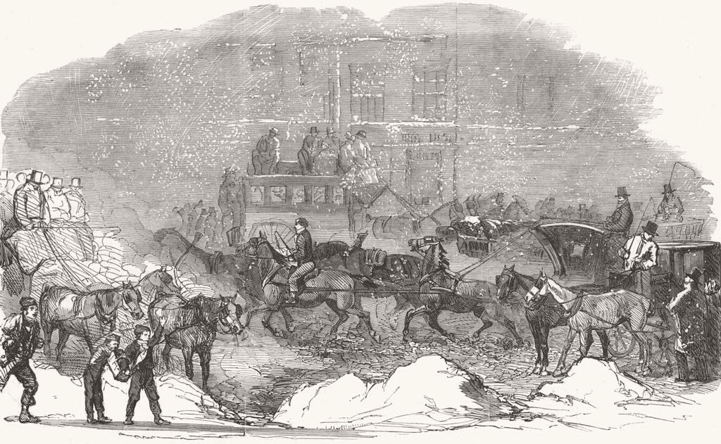 LONDON. London St scene during frost 1854 old antique vintage print picture