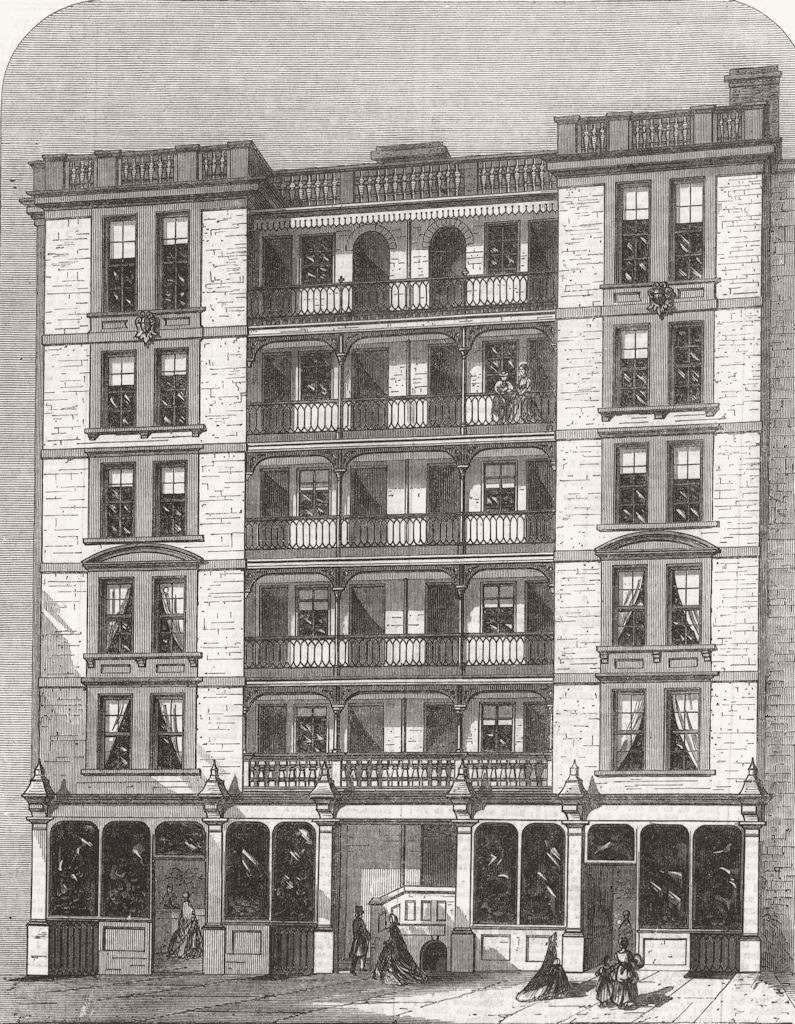 LONDON. Corporation Buildings, Farringdon Rd 1866 old antique print picture