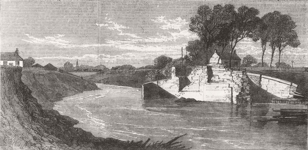 NORFOLK. flood, Fens. Blows sluice at Marshland Drain 1862 old antique print