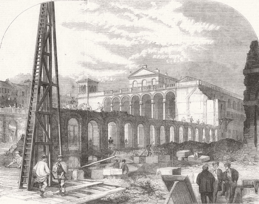 LONDON. Construction of Charing-Cross Station 1862 old antique print picture