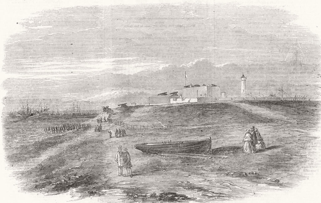 HANTS. Southsea castle, towards Portsmouth 1856 old antique print picture