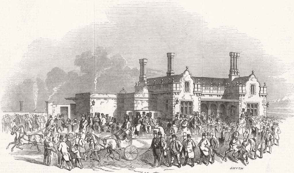 NORTHANTS. The Railway Station at Northampton 1847 old antique print picture