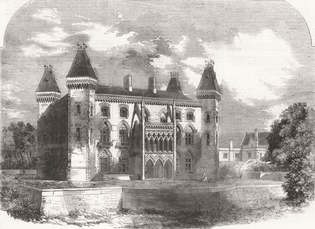Dynevor Castle, Carmarthenshire, Wales 1859 old antique vintage print picture