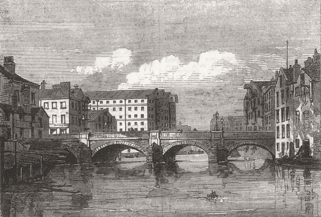 YORKS. The old bridge at Leeds 1873 antique vintage print picture