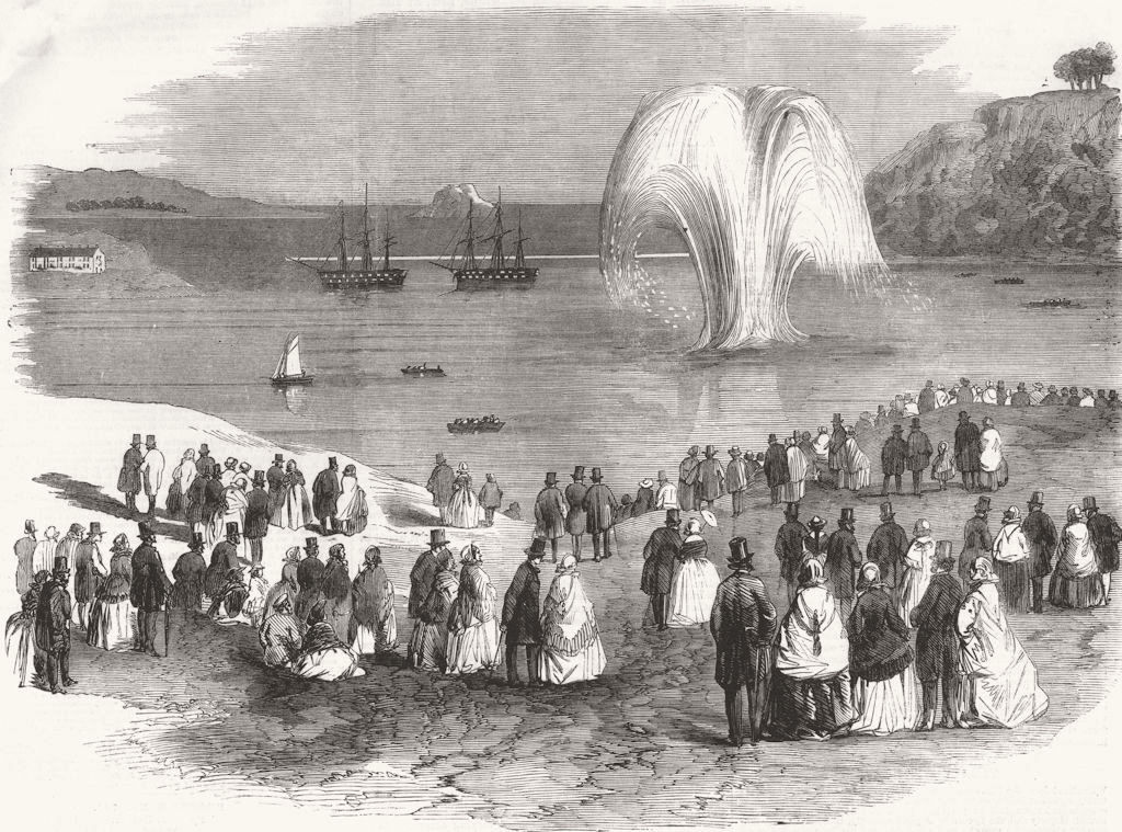 DEVON. blowing up of Vanguard Rock at Plymouth,  1858 old antique print