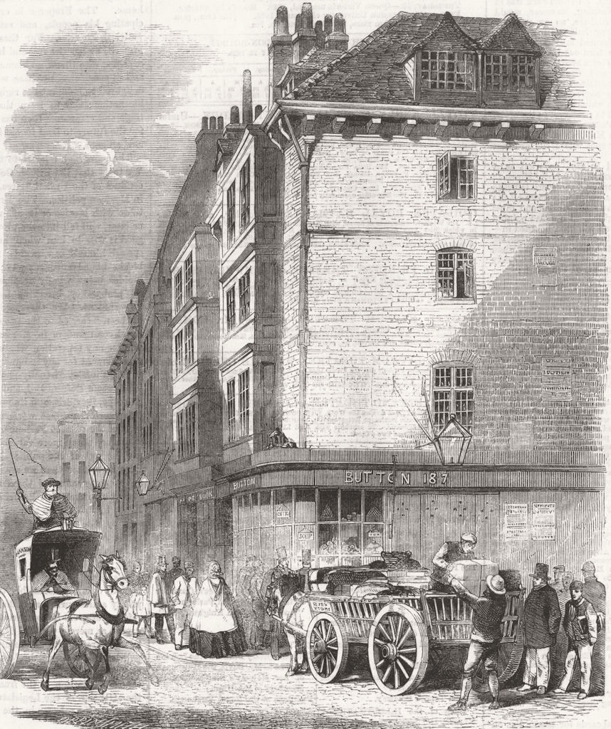 Associate Product LONDON. houses nr St Dunstans Church, Fleet St 1859 old antique print picture