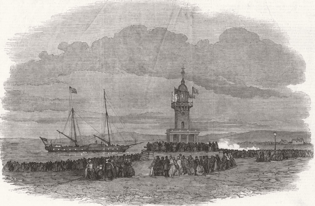 LANCS. The Royal Yacht entering Fleetwood Harbour 1847 old antique print