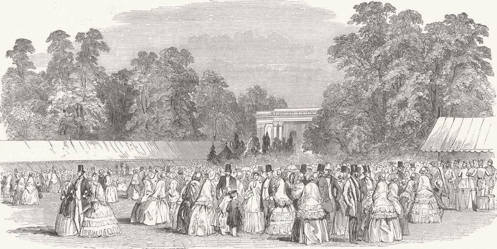 Associate Product GLOS. Horticultural fete at Cheltenham-The Lawn 1850 old antique print picture