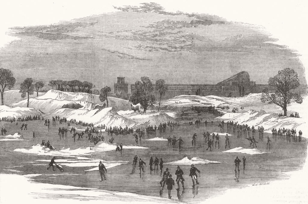 LONDON. Skating, Crystal Palace, Sydenham 1855 old antique print picture