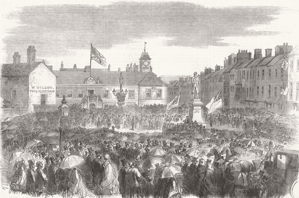 CUMBS. unveiling of steel monument at Carlisle 1859 old antique print picture