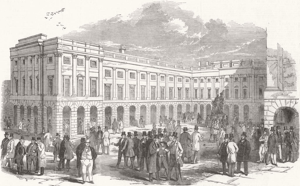 Associate Product LANCS. The Exchange Buildings, Liverpool 1847 old antique print picture