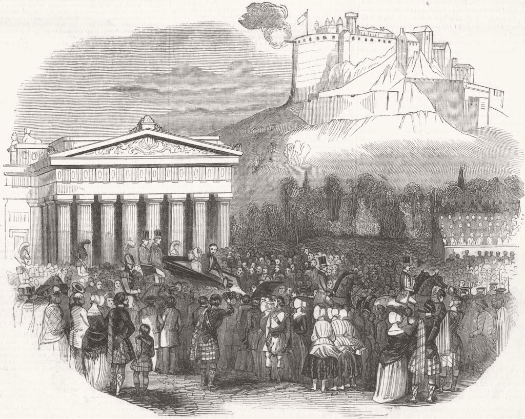 SCOTLAND. The Queen, Edinburgh-Passing Royal Inst 1842 old antique print