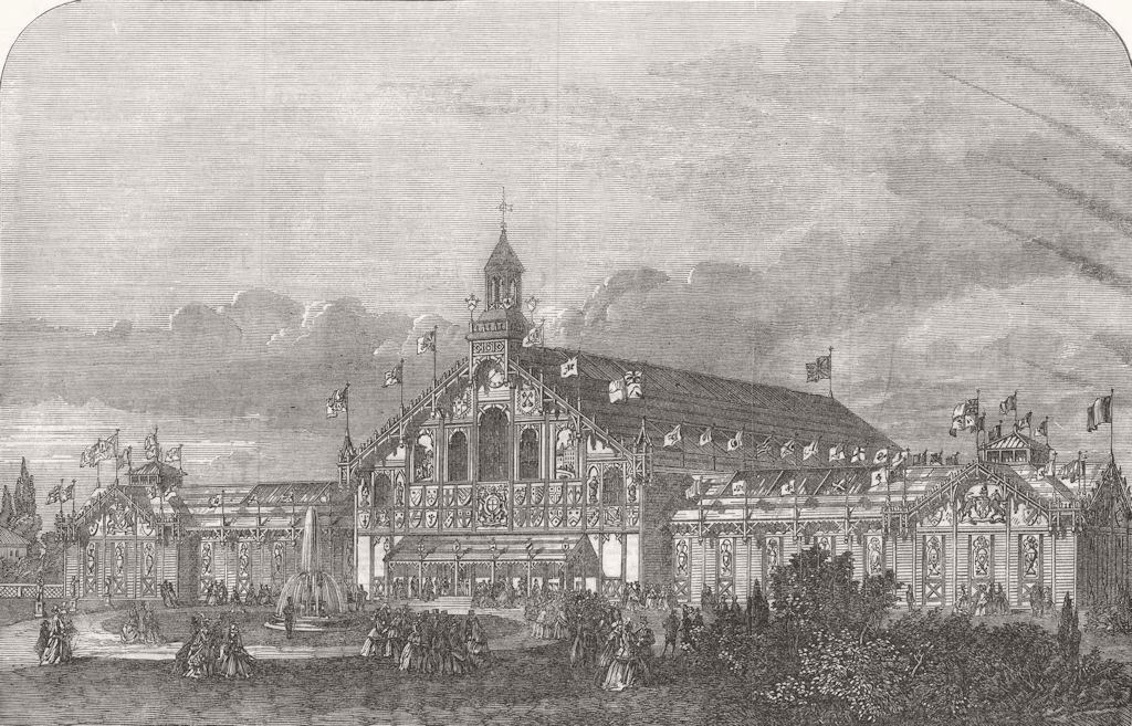 YORKS. Arts & industrial exhibition building, York 1866 old antique print