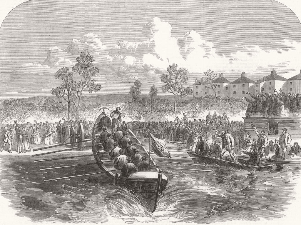 Associate Product OXON. Launch of the Isis Life-Boat at Oxford 1866 old antique print picture
