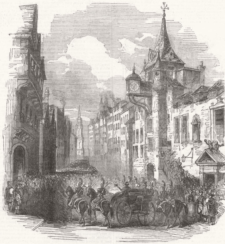 SCOTLAND. Passing the Canongate, Edinburgh 1842 old antique print picture