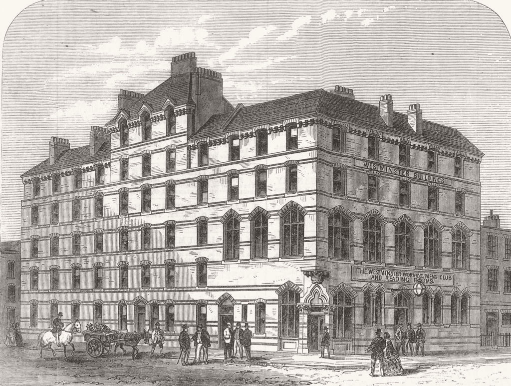 LONDON. Working Mens Club, Old Pye St, Westminster 1866 antique print