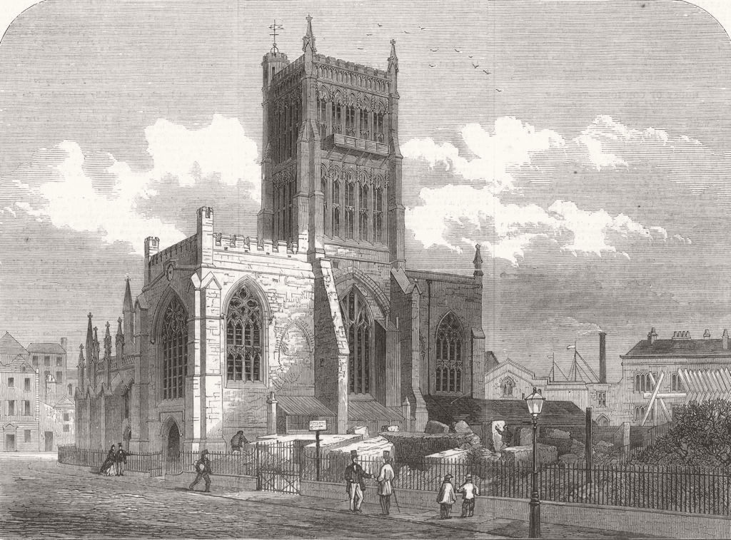 Associate Product GLOS. The West front of Bristol Cathedral 1867 old antique print picture