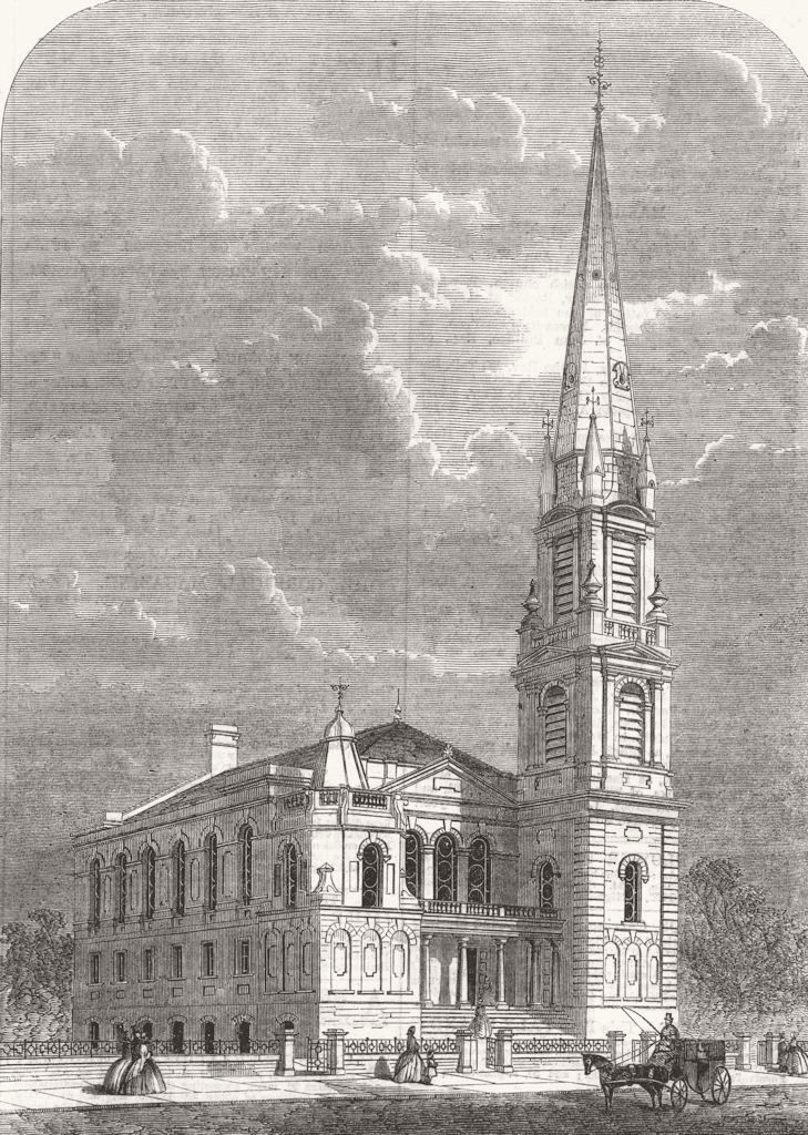 LONDON. Park Church, Highbury 1863 old antique vintage print picture