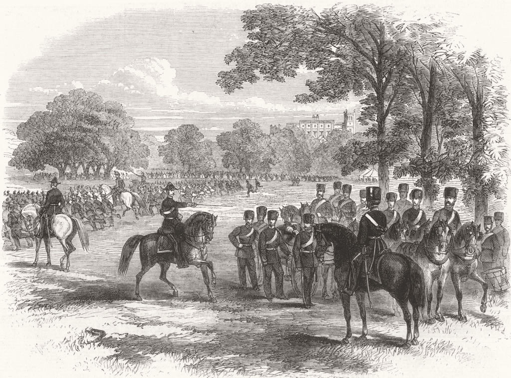 SUFFOLK. Soldiers, Shrubland Hall(Broke-Middleton) 1862 antique print