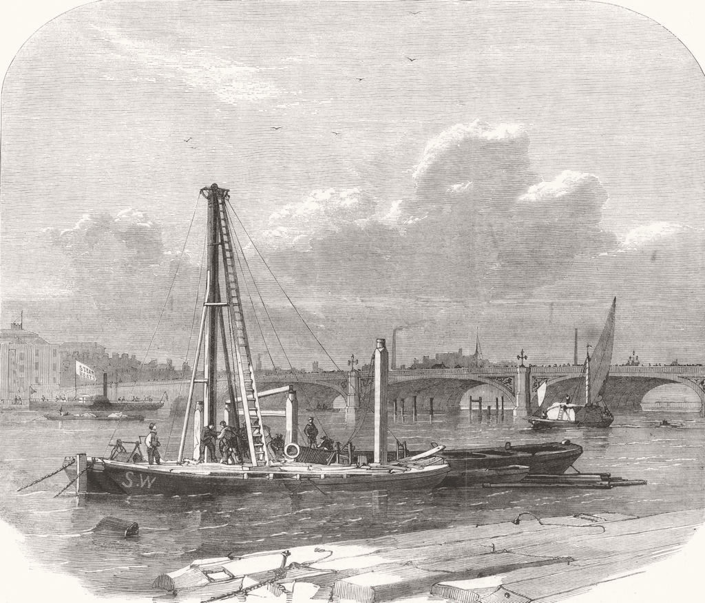 LONDON. Embankment construction(Duke of Buccleuch) 1862 old antique print