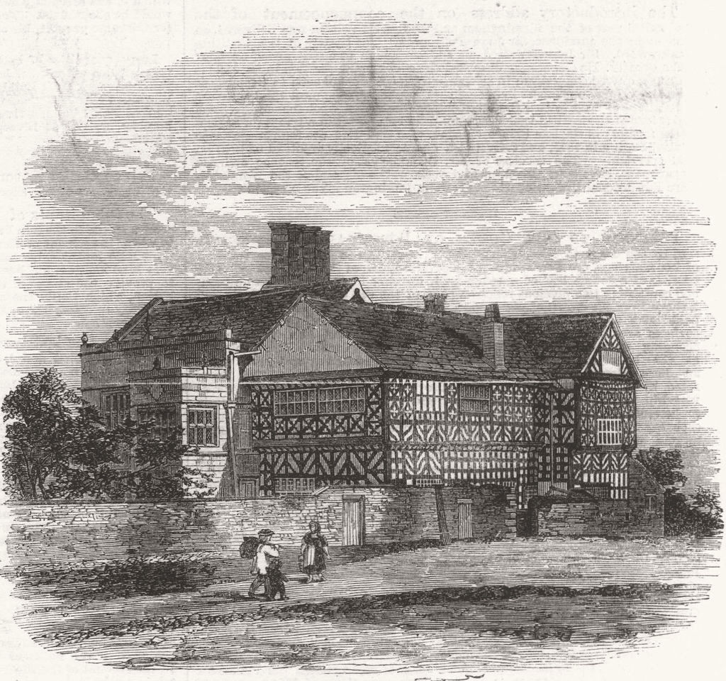 LANCS. Hall-i-th-wood, nr Bolton(Samuel Crompton) 1862 old antique print