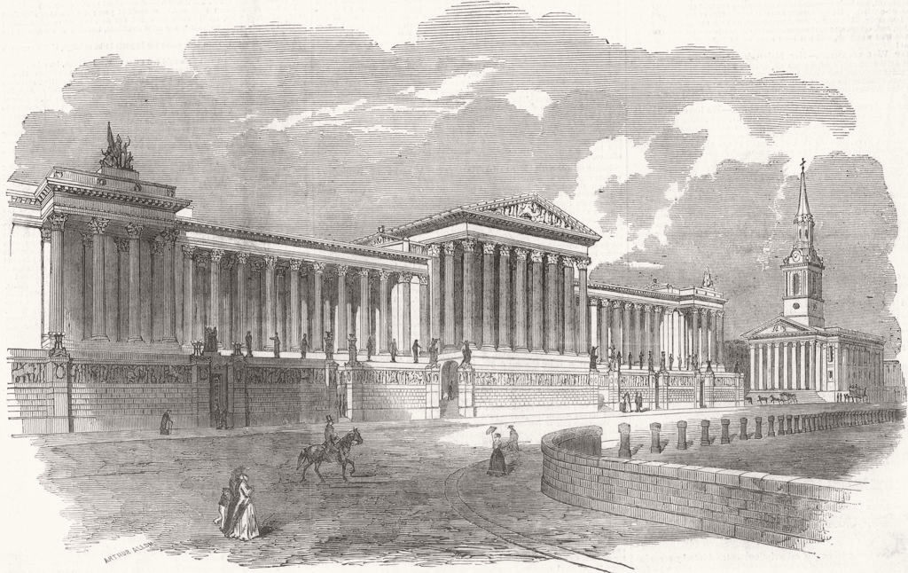 LONDON. Design for National Gallery, Trafalgar Sq 1849 old antique print