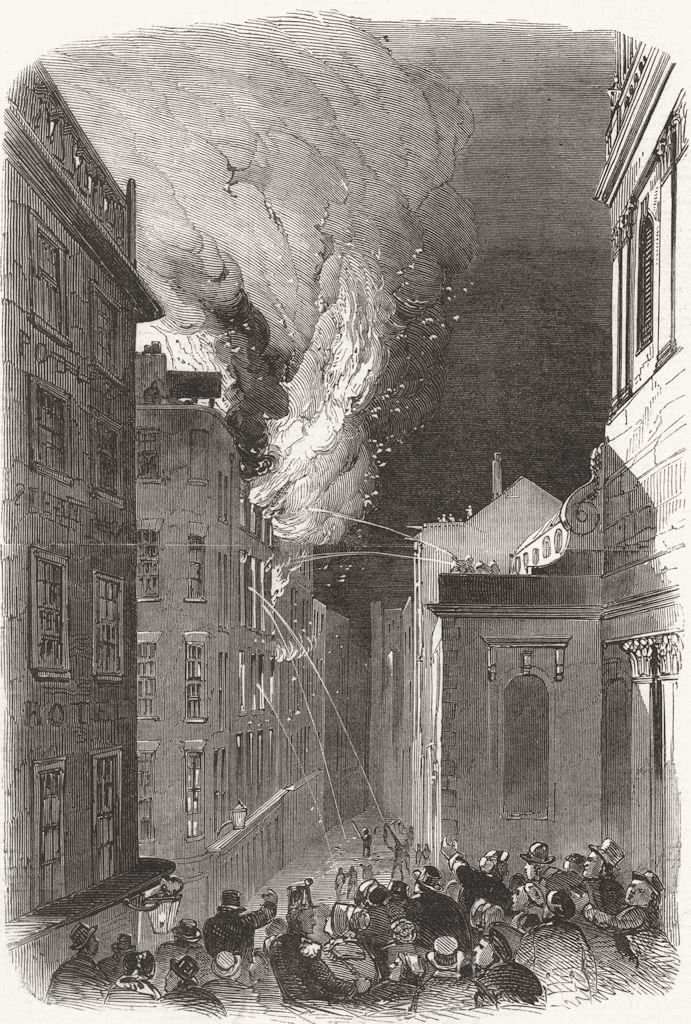 LONDON. fire, lower Thames St, evening 1849 old antique vintage print picture