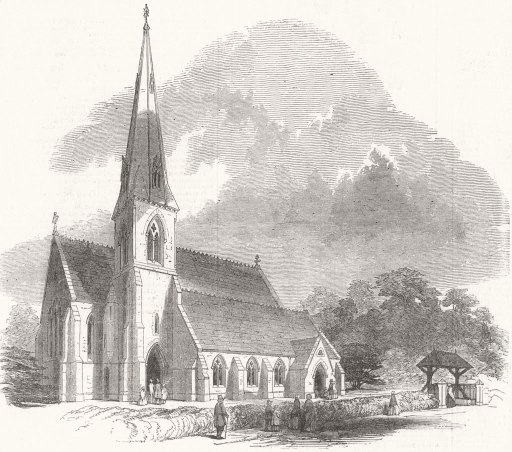 Associate Product HANTS. New Church at East Woodhay, Hants 1849 old antique print picture